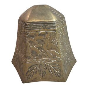 5" Thai Chinese Antique Brass Hexagonal Temple Bell LARGE Intricate Engravings